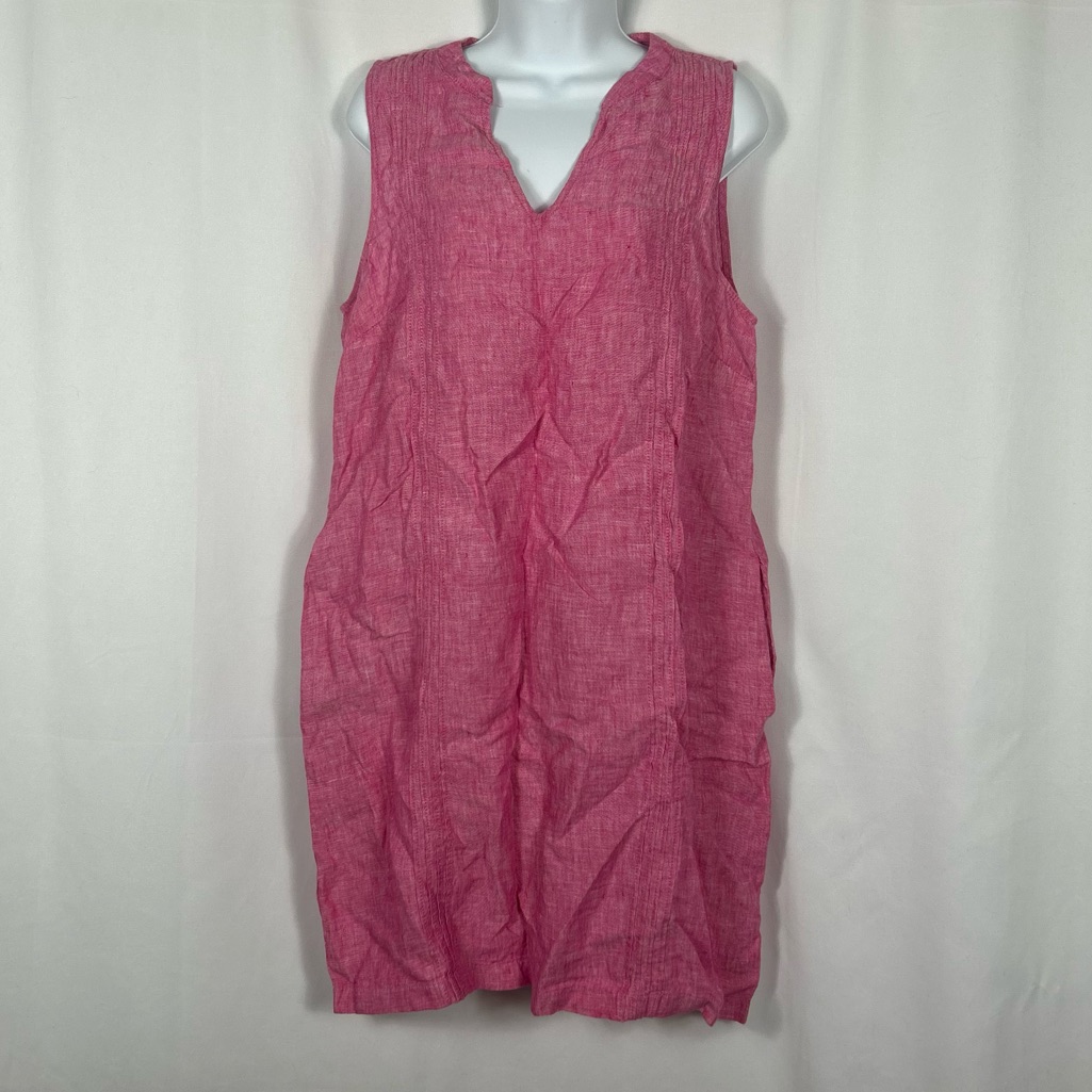 Sigrid Olsen Pleated Linen Sleeveless Dress Pockets L